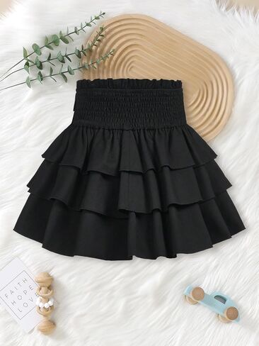 Girls Layered Pleated Short Skirt Tiered Ruffled Skirts High Waisted Mini Cake Skirts Kids Sweet for 8-12Y in Saudi Arabia