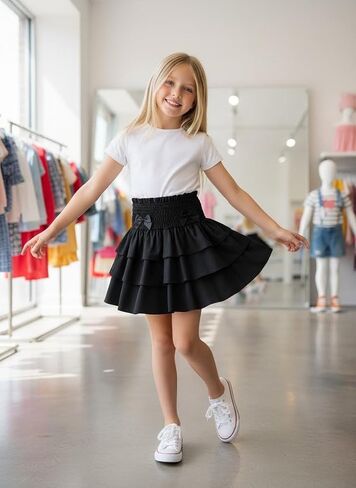 Girls Layered Pleated Short Skirt Tiered Ruffled Skirts High Waisted Mini Cake Skirts Kids Sweet for 8-12Y in Saudi Arabia
