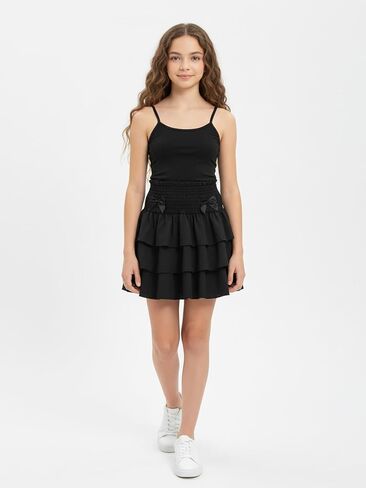 Girls Layered Pleated Short Skirt Tiered Ruffled Skirts High Waisted Mini Cake Skirts Kids Sweet for 8-12Y in Saudi Arabia