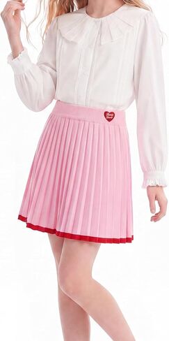 Girls Knit Pleated Skirs Elastic Waist Skirt with Striped Trim School Uniform Skirt for Teens 6-16Y in Saudi Arabia