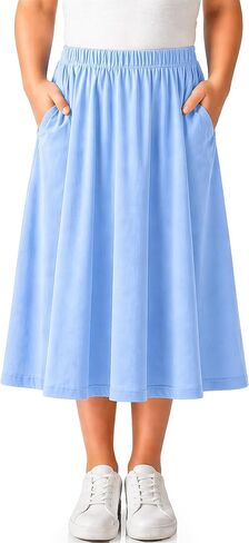 STRETCH IS COMFORT Girls Skirts Cotton, Long Midi Circle Skirt with Pockets | No-roll waistband, pull-on comfort, twirl-ready coverage, school, church, holidays, everyday play, skirt for girls 10-12 in Kuwait