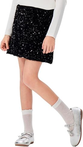 Girls Sparkly Sequin A Line Skirt Kids Elastics Waist Shiny Skirt with Built in Shorts for Party Birthday in Saudi Arabia