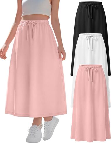 3 Pack Girls Maxi Skirts Extended Long Flowy A-line Skirt with Drawstring Ankle Length Soft Summer Wear for 5-16Y in Kuwait