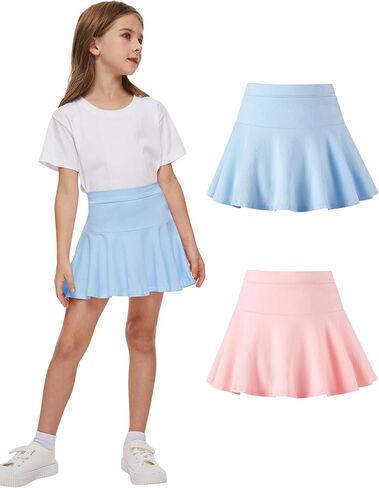 DREAM BUS 2 Pack Toddler Girls Skirts with Built-in Shorts, Cotton Pleated Tennis Skorts with Pocket for Little Girls in Kuwait