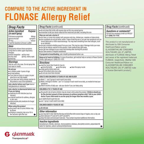 Glenmark Therapeutics Fluticasone Propionate Nasal Spray, USP 50 mcg per Spray, 144 Metered Sprays, 24 Hour Allergy Symptom Reliever, Non-Drowsy in Kuwait