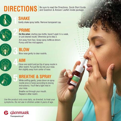 Glenmark Therapeutics Fluticasone Propionate Nasal Spray, USP 50 mcg per Spray, 144 Metered Sprays, 24 Hour Allergy Symptom Reliever, Non-Drowsy in Kuwait