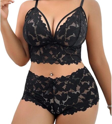 Dademeo Seductive High-Waist Chemise Set Floral Lace Babydoll Two-Piece Plus Lingerie with Adjustable Spaghetti Lace Straps in Saudi Arabia