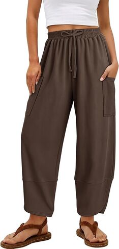 onlypuff Womens Baggy Wide Leg Pants Palazzo Harem Pant Beach Casual Cropped Capri with Pockets in Kuwait