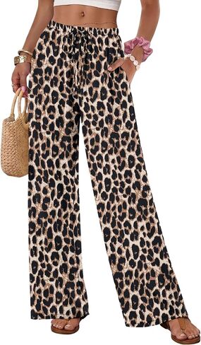 IWH Womens Palazzo Pants Flowy Lightweight Wide Leg Low Rise Beach Casual Loose Elastic Waist with Drawstring Pocket in Saudi Arabia