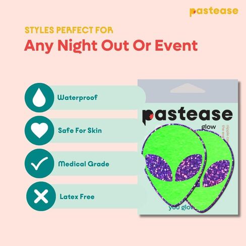 فطائر اللحم من PASTEASE - كائن فضائي يتوهج في العيون اللامعة باللونين الأخضر الداكن والأرجواني - إكسسوار الزي الجمالي لحفلات EDM أو النادي in Kuwait