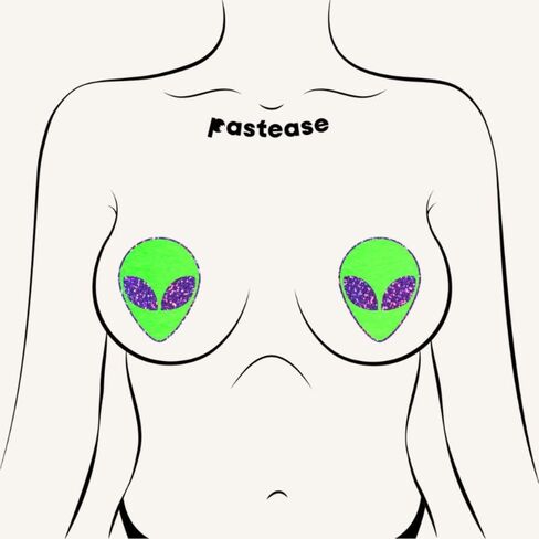 فطائر اللحم من PASTEASE - كائن فضائي يتوهج في العيون اللامعة باللونين الأخضر الداكن والأرجواني - إكسسوار الزي الجمالي لحفلات EDM أو النادي in Kuwait