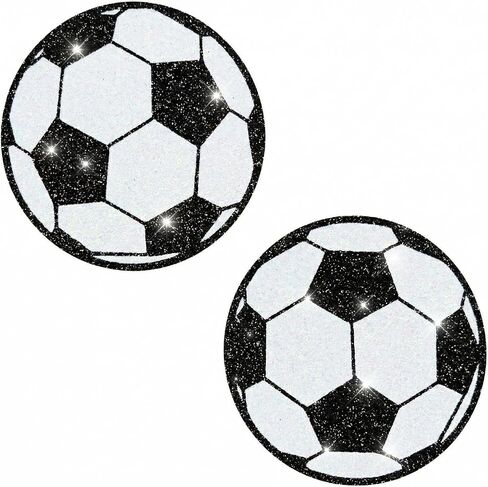 Neva Nude Black Soccer Ball Glitter Nipztix Pasties Nipple Covers for Festivals, Raves, Parties, Lingerie and More, Medical Grade Adhesive, Waterproof and Sweatproof, Made in USA in Kuwait