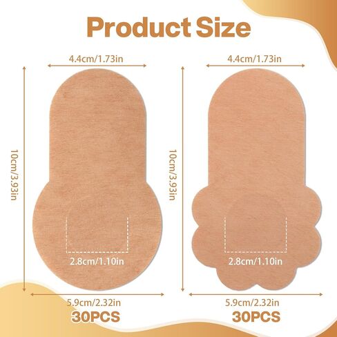 60 PCS Disposable Pasties Nipple Covers with Lift (30 Flower + 30 Round), Pasties Breast Lift Tape for Women, Invisible Coverage for Dresses, Swimsuits and Special Occasions Beige in Kuwait