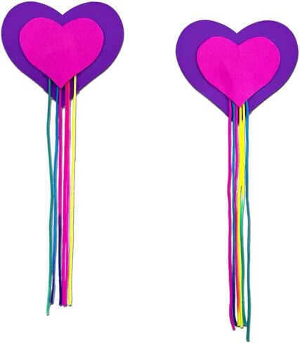فطائر اللحم PASTEASE Rainbow Pride - قلوب وردية وأرجوانية نيون مع أغطية حلمات شرابة قوس قزح - ملحقات الزي الجمالي لحفلات الاستعراض أو المهرجانات أو النادي | مقاوم للماء، وخالي من اللاتكس، ومصنوع في الولايات المتحدة الأمريكية in Kuwait