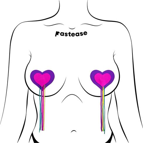 فطائر اللحم PASTEASE Rainbow Pride - قلوب وردية وأرجوانية نيون مع أغطية حلمات شرابة قوس قزح - ملحقات الزي الجمالي لحفلات الاستعراض أو المهرجانات أو النادي | مقاوم للماء، وخالي من اللاتكس، ومصنوع في الولايات المتحدة الأمريكية in Kuwait