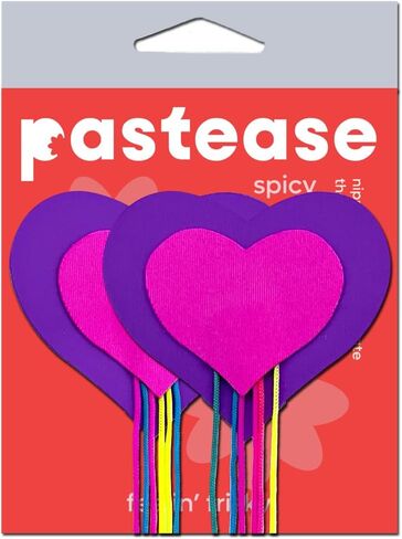 فطائر اللحم PASTEASE Rainbow Pride - قلوب وردية وأرجوانية نيون مع أغطية حلمات شرابة قوس قزح - ملحقات الزي الجمالي لحفلات الاستعراض أو المهرجانات أو النادي | مقاوم للماء، وخالي من اللاتكس، ومصنوع في الولايات المتحدة الأمريكية in Kuwait