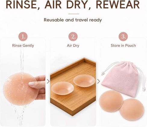 Non-Adhesive Nipple Covers for Women, Reusable Grippy Silicone Pasties, No Show Under Fitted Tops, Waterproof in Kuwait