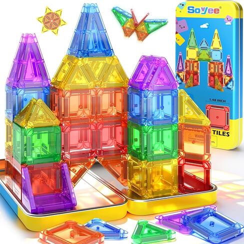 Mini Magnetic Tiles Travel Toddler Toys with Metal Tin Portable STEM Building Kids Toys for 3 4 5 6 7 8+ Years Old Boys & Girls & Birthday Gifts in Kuwait