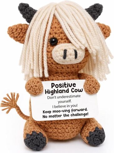 Positive Highland Cow - Inspirational Crochet Animals - Motivational Appreciation Gift for Gift for Women Men Coworkers Friends, Self Care Affirmations Back to School Stuffers for Teenage in Saudi Arabia