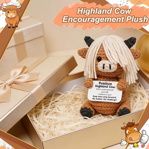 Positive Highland Cow - Inspirational Crochet Animals - Motivational Appreciation Gift for Gift for Women Men Coworkers Friends, Self Care Affirmations Back to School Stuffers for Teenage in Saudi Arabia