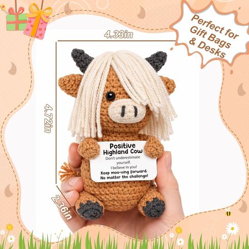 Positive Highland Cow - Inspirational Crochet Animals - Motivational Appreciation Gift for Gift for Women Men Coworkers Friends, Self Care Affirmations Back to School Stuffers for Teenage in Saudi Arabia