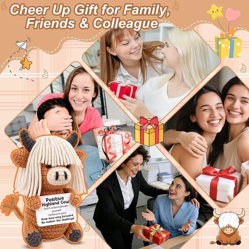 Positive Highland Cow - Inspirational Crochet Animals - Motivational Appreciation Gift for Gift for Women Men Coworkers Friends, Self Care Affirmations Back to School Stuffers for Teenage in Saudi Arabia
