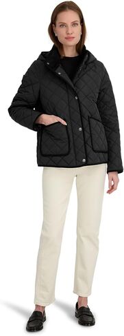 TAHARI Women's Rosie Hooded Quilted Jacket – Water-repellent Short Coat Detachable Hood in Kuwait