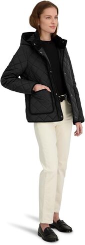 TAHARI Women's Rosie Hooded Quilted Jacket – Water-repellent Short Coat Detachable Hood in Kuwait