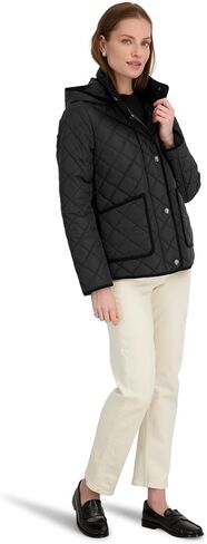 TAHARI Women's Rosie Hooded Quilted Jacket – Water-repellent Short Coat Detachable Hood in Kuwait