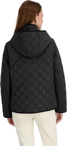 TAHARI Women's Rosie Hooded Quilted Jacket – Water-repellent Short Coat Detachable Hood in Kuwait