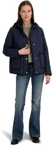 TAHARI Women's Rosie Hooded Quilted Jacket – Water-repellent Short Coat Detachable Hood in Kuwait