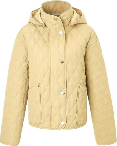Quilted Hooded Jacket, Beige, Diamond Pattern, Snap Button Closure, Front Pockets in Saudi Arabia