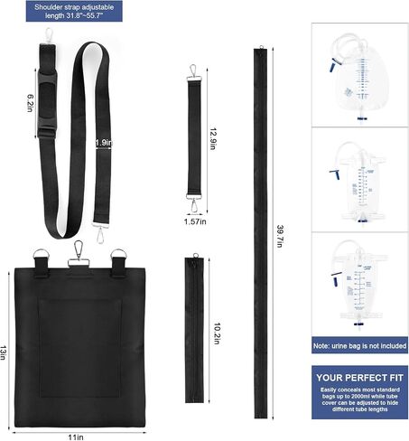 Catheter Bag Holder, Urine Drainage Bag Holder, Zipper Pipe Sleeve & Adjustable Strap, for Urostomy Privacy & Dignity, Straps for Wheelchair, Walker & Bed, Men & Women (Black) in Kuwait