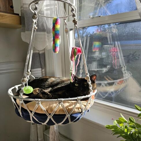 kathson Macrame Cat Hammock with Cushion,Handwoven Cats Bed,Hanging Indoor Boho Kitten Swing Beds for Playing Sleeping Climbing and Lounging(XL) in Saudi Arabia
