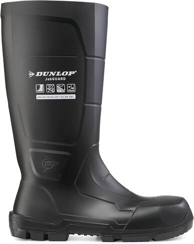 DUNLOP Protective Footwear, Acifort JobGUARD full safety, 100% Waterproof, Polyblend PVC Material, Steel toe, Rubber boots, UNISEX, Black, Size 5-15 in Kuwait
