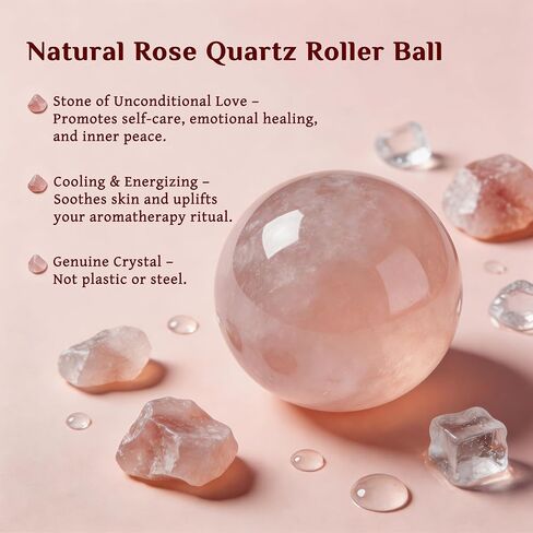 PrettyCare Rose Quartz Roller Bottle for Castor Oil – 50ml Refillable Amber Glass Roll On Bottle with Natural Rose Quartz Roller Ball, Leak-Proof Roller Ball Applicator for Essential Oils, Perfume in Saudi Arabia