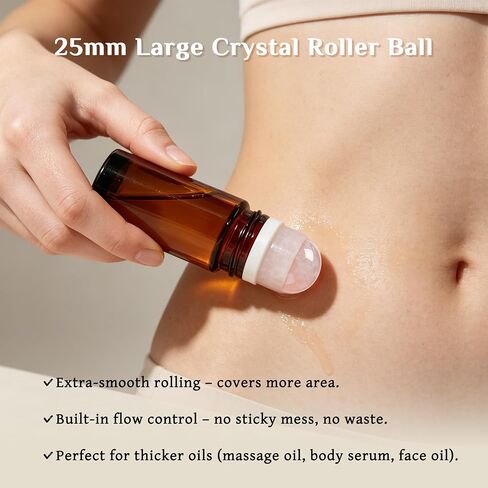 PrettyCare Rose Quartz Roller Bottle for Castor Oil – 50ml Refillable Amber Glass Roll On Bottle with Natural Rose Quartz Roller Ball, Leak-Proof Roller Ball Applicator for Essential Oils, Perfume in Saudi Arabia