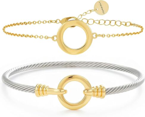 Two Tone Cable Bracelet Set for Women, Elegant Gold and Silver Stackable Wire Cuff Bracelets, Twisted Wire Mixed Metal Minimalist Luxury Jewelry Gift for Her, Everyday Wear in Saudi Arabia