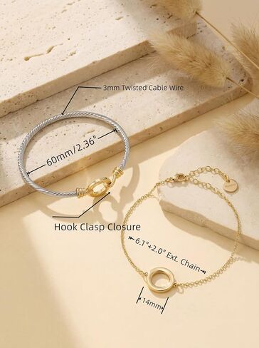 Two Tone Cable Bracelet Set for Women, Elegant Gold and Silver Stackable Wire Cuff Bracelets, Twisted Wire Mixed Metal Minimalist Luxury Jewelry Gift for Her, Everyday Wear in Saudi Arabia