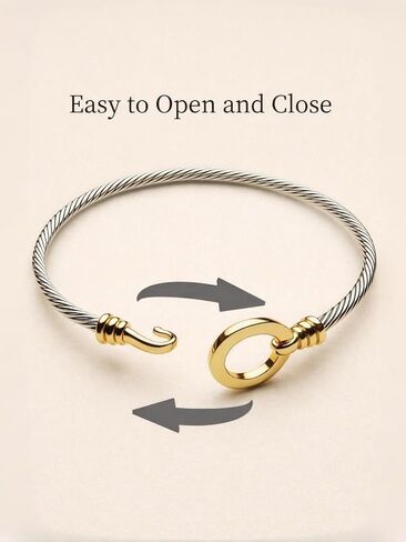 Two Tone Cable Bracelet Set for Women, Elegant Gold and Silver Stackable Wire Cuff Bracelets, Twisted Wire Mixed Metal Minimalist Luxury Jewelry Gift for Her, Everyday Wear in Saudi Arabia