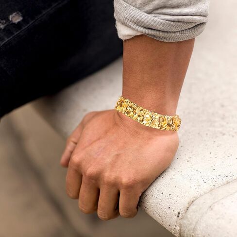 LIFETIME JEWELRY 16mm Gold Nugget Bracelet Men & Women - Rugged 24k Real Gold Plated Bracelet with Lifetime Replacement in Kuwait