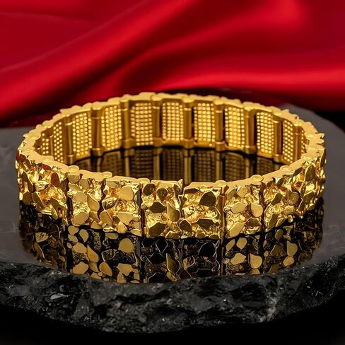 LIFETIME JEWELRY 16mm Gold Nugget Bracelet Men & Women - Rugged 24k Real Gold Plated Bracelet with Lifetime Replacement in Kuwait