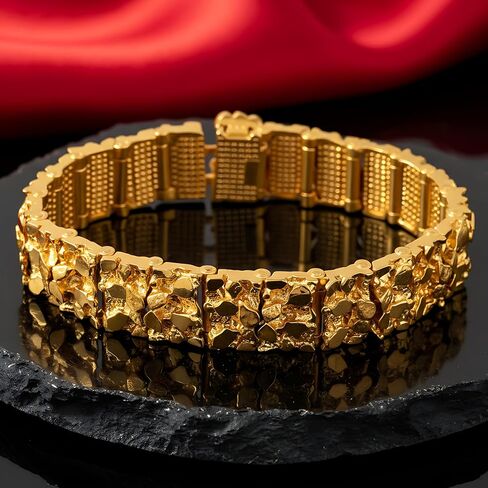 LIFETIME JEWELRY 16mm Gold Nugget Bracelet Men & Women - Rugged 24k Real Gold Plated Bracelet with Lifetime Replacement in Kuwait