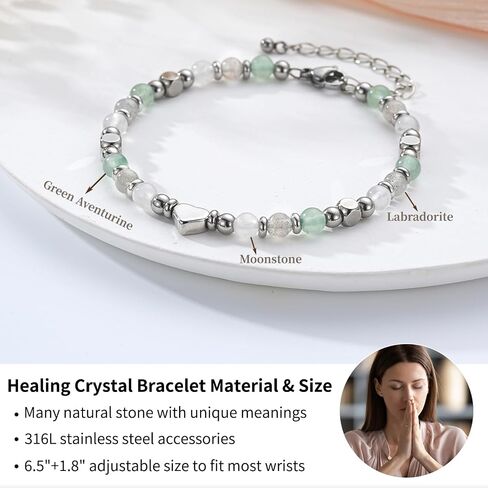 Natural Healing Crystal Bracelet for Women, Anxiety Relief Triple Protection New Beginnings Good Luck Empath Protection Jewelry Gift for Friends Mom 6.5+2 Inches in Kuwait