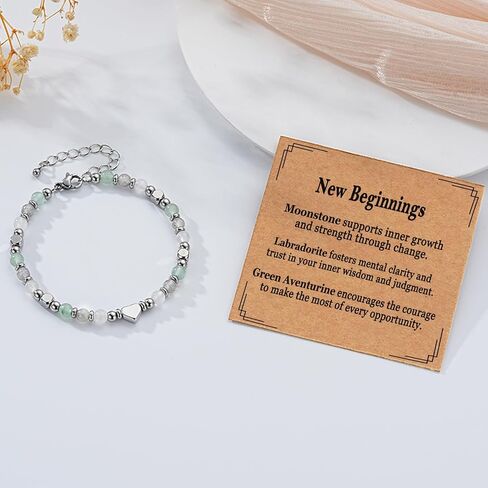 Natural Healing Crystal Bracelet for Women, Anxiety Relief Triple Protection New Beginnings Good Luck Empath Protection Jewelry Gift for Friends Mom 6.5+2 Inches in Kuwait