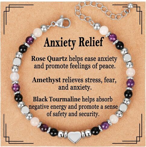 Natural Healing Crystal Bracelet for Women, Anxiety Relief Triple Protection New Beginnings Good Luck Empath Protection Jewelry Gift for Friends Mom 6.5+2 Inches in Saudi Arabia