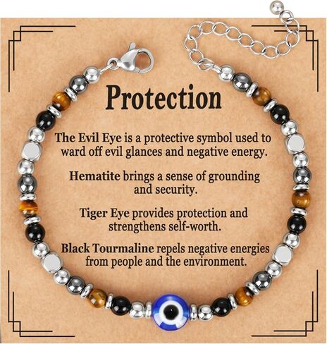 Natural Healing Crystal Bracelet for Women, Anxiety Relief Triple Protection New Beginnings Good Luck Empath Protection Jewelry Gift for Friends Mom 6.5+2 Inches in Kuwait