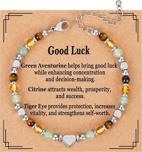 Natural Healing Crystal Bracelet for Women, Anxiety Relief Triple Protection New Beginnings Good Luck Empath Protection Jewelry Gift for Friends Mom 6.5+2 Inches in Kuwait