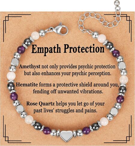 Natural Healing Crystal Bracelet for Women, Anxiety Relief Triple Protection New Beginnings Good Luck Empath Protection Jewelry Gift for Friends Mom 6.5+2 Inches in Kuwait