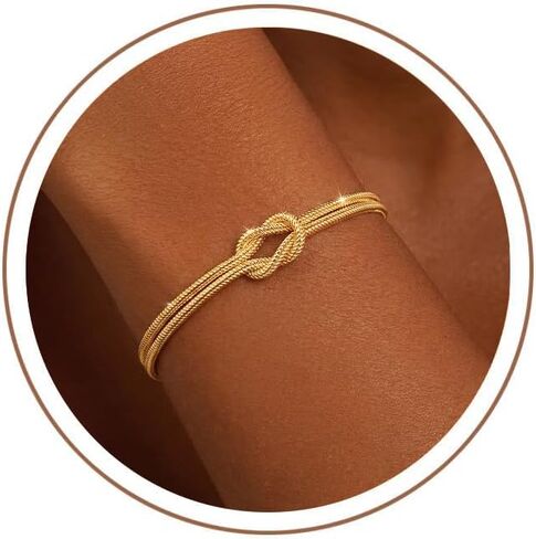 Gold Silver Love Knot Bracelet, 18K Gold Plated Bracelets for Women, Non Tarnish Dainty Snake Chain, Adjustable Matching Bracelets for Couples, Jewelry Gifts for Mom Best Friend Girlfriend in Kuwait